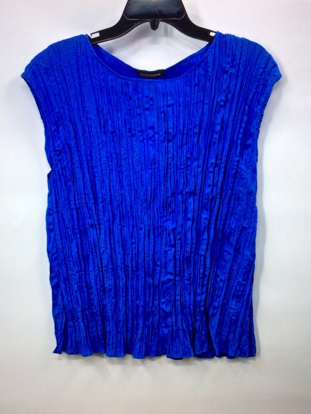 Eileen Fisher Cobalt Blue Pleated Cap-Sleeve Top